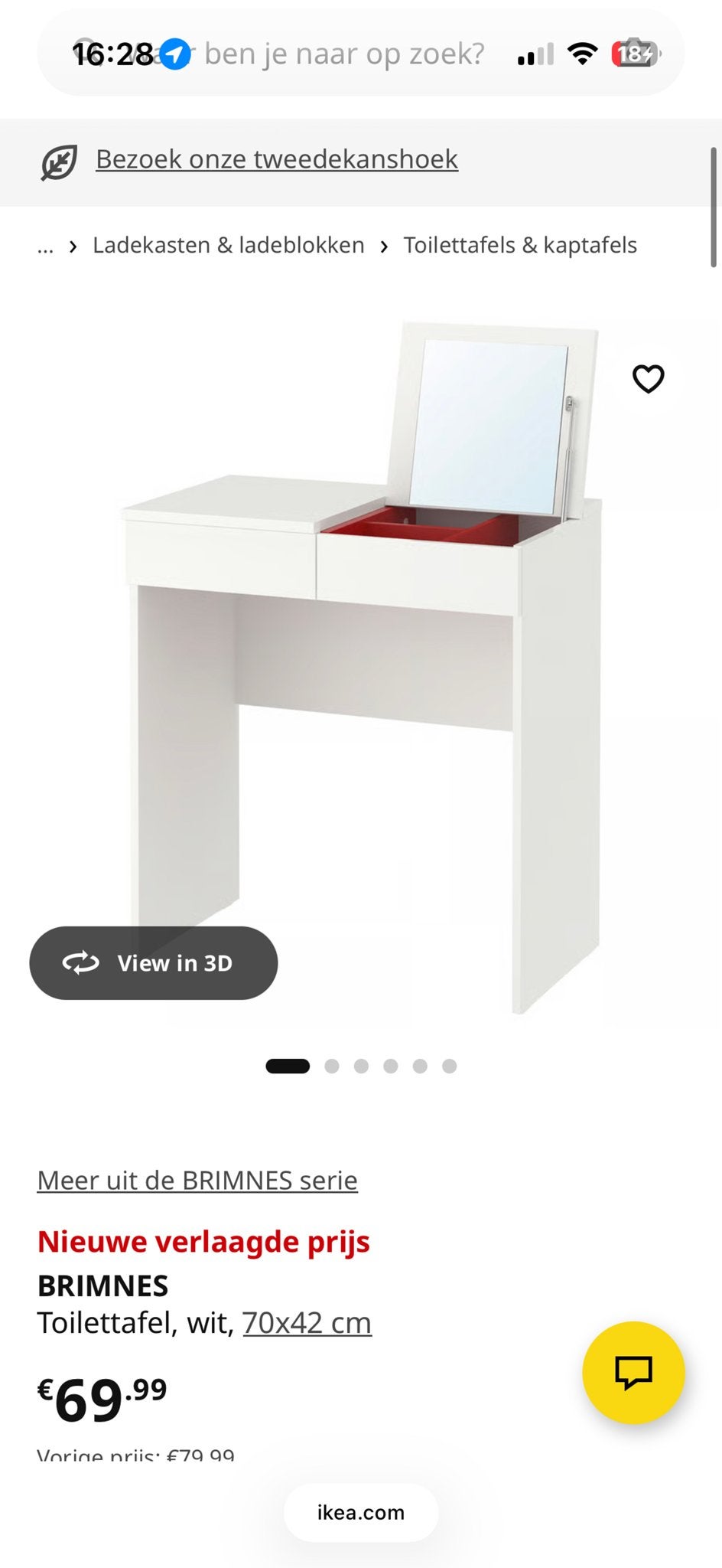 IKEA BRIMNES Toilettafel met spiegel en lade, wit, Ophalen, Gebruikt, Hout