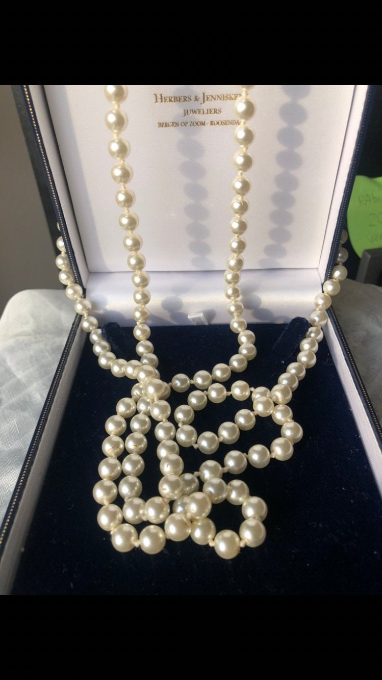 Ketting Parels Jacky Onasis Stijl 6 mm Nieuw!, Ophalen of Verzenden, Zo goed als nieuw, Wit, Overige materialen