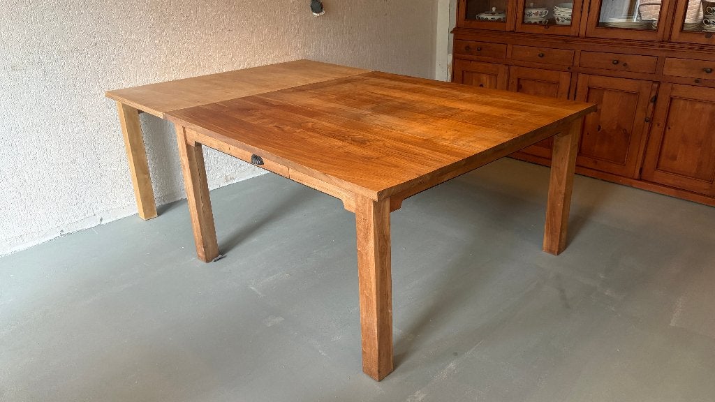 Massief Teakhouten Eettafel 140x140 (verlengbaar tot 210 cm), Ophalen, Gebruikt, 100 tot 150 cm, Teakhout