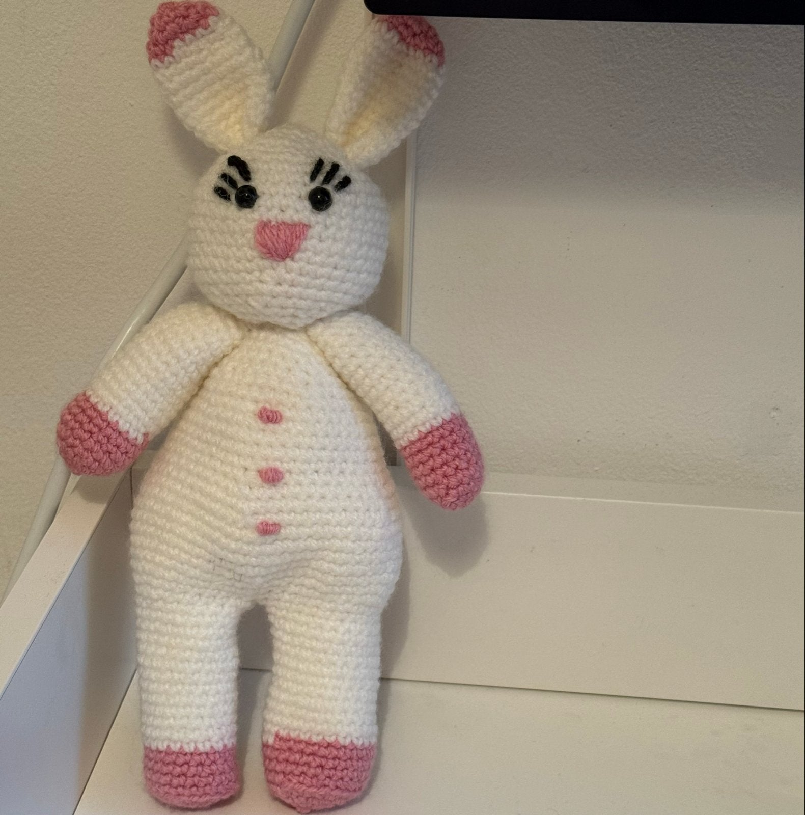 Gehaakte Konijn Knuffel - Wit met Roze Details, Kinderen en Baby's, Speelgoed | Knuffels en Pluche, Ophalen, Overige merken, Konijn
