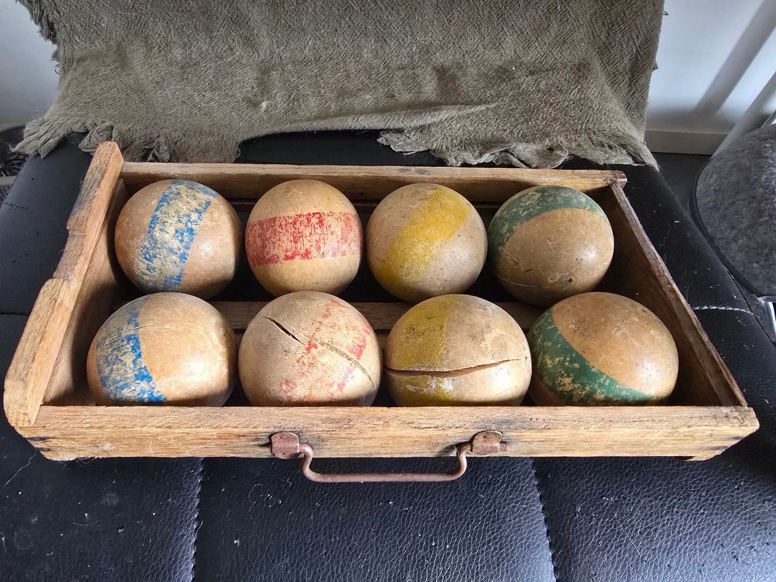 Antieke Franse Jeu de Boules set in houten kist, Ophalen of Verzenden