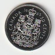 50  cent  1985  Canada. km. 75.3  proof, Ophalen of Verzenden, Noord-Amerika, Losse munt