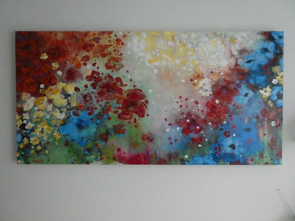 Schilderij. Afm. 160 x 80 cm. Bloemen. Olieverf op canvas., Ophalen of Verzenden, Olieverf, Gelimiteerde oplage, Bloemen