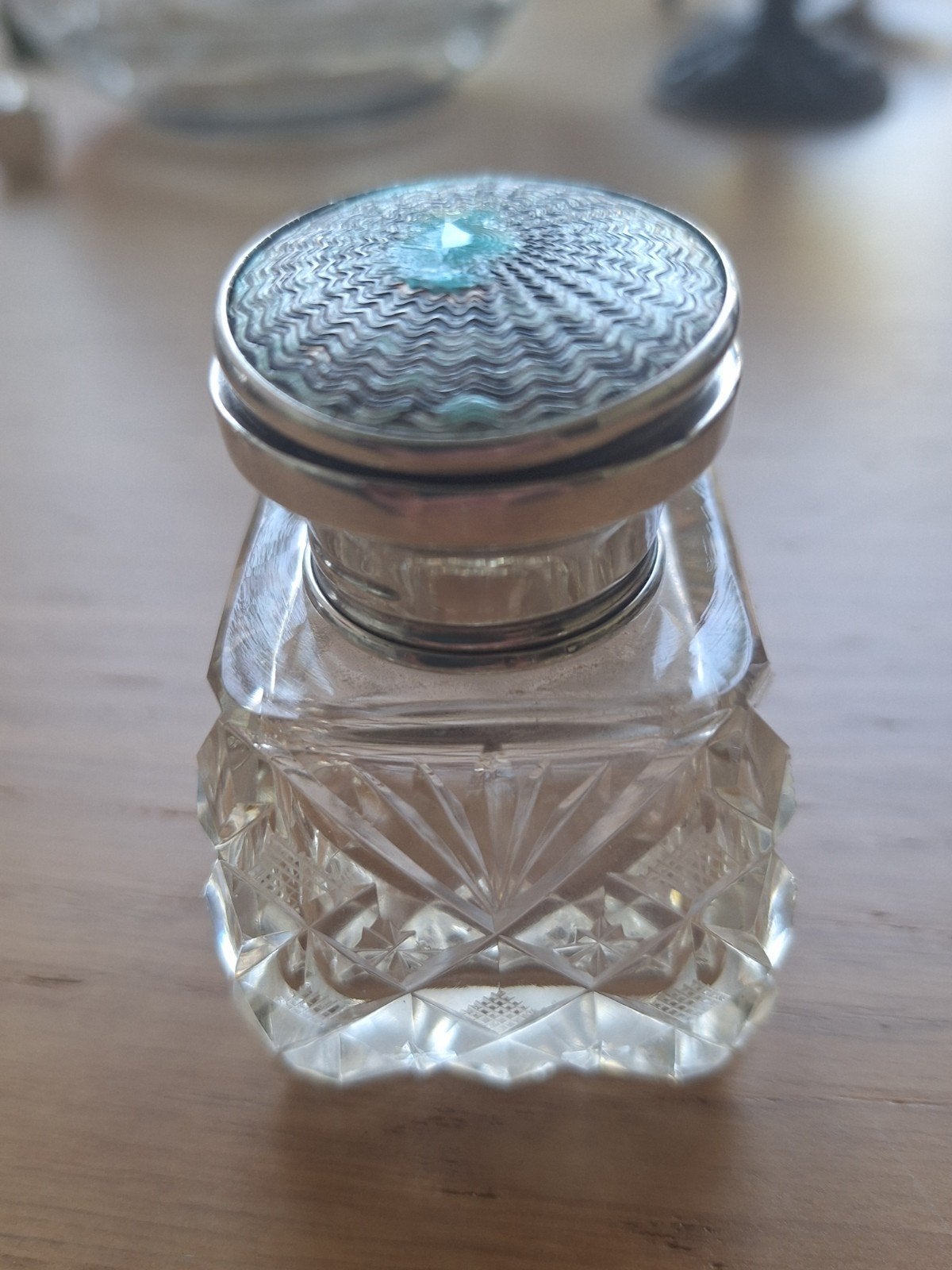 Engelse antieke kristallen inktpot met zilveren dop, Antiek en Kunst, Ophalen of Verzenden