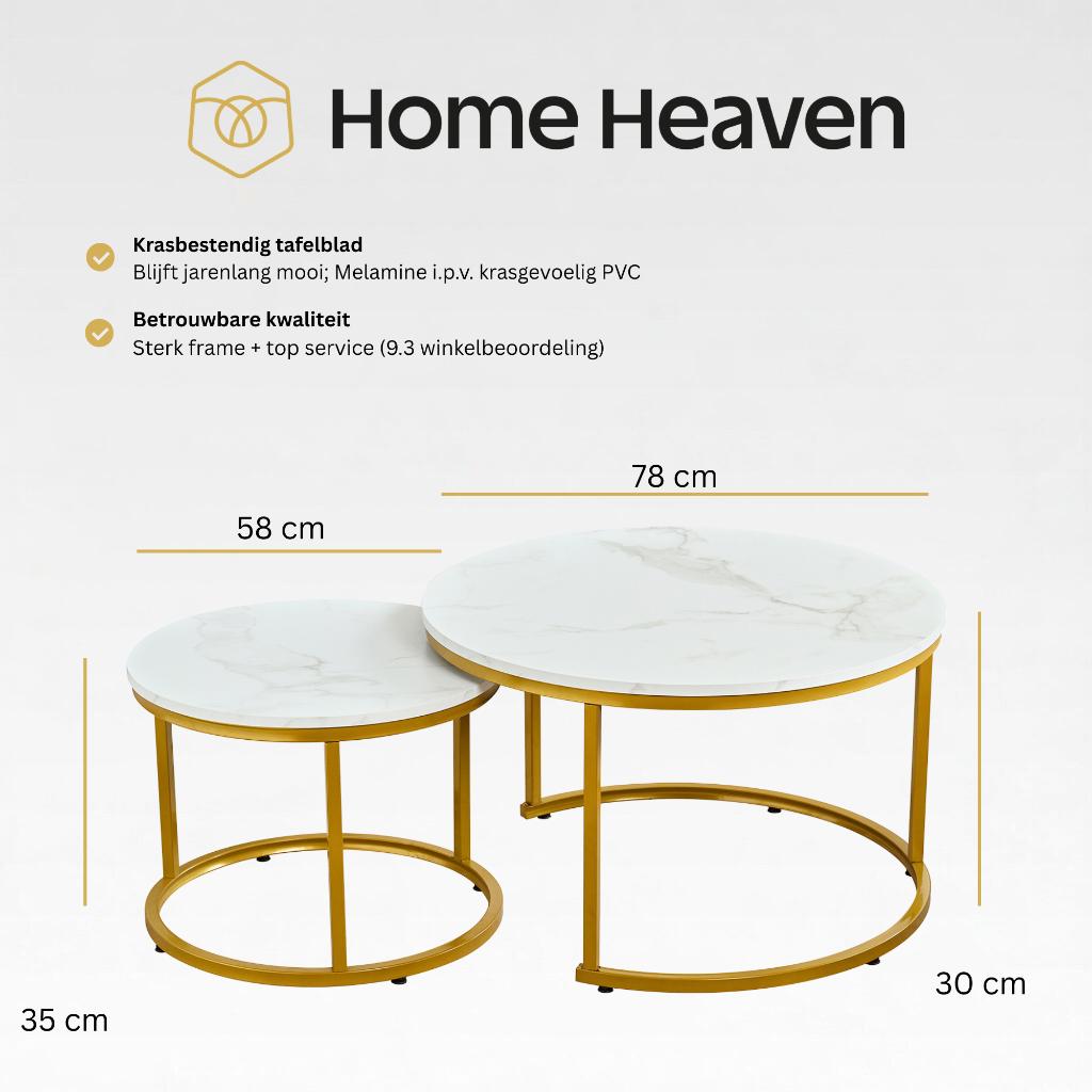 Foto 5 van Salontafel Rond Goud met Marmer Look 70ø &50ø