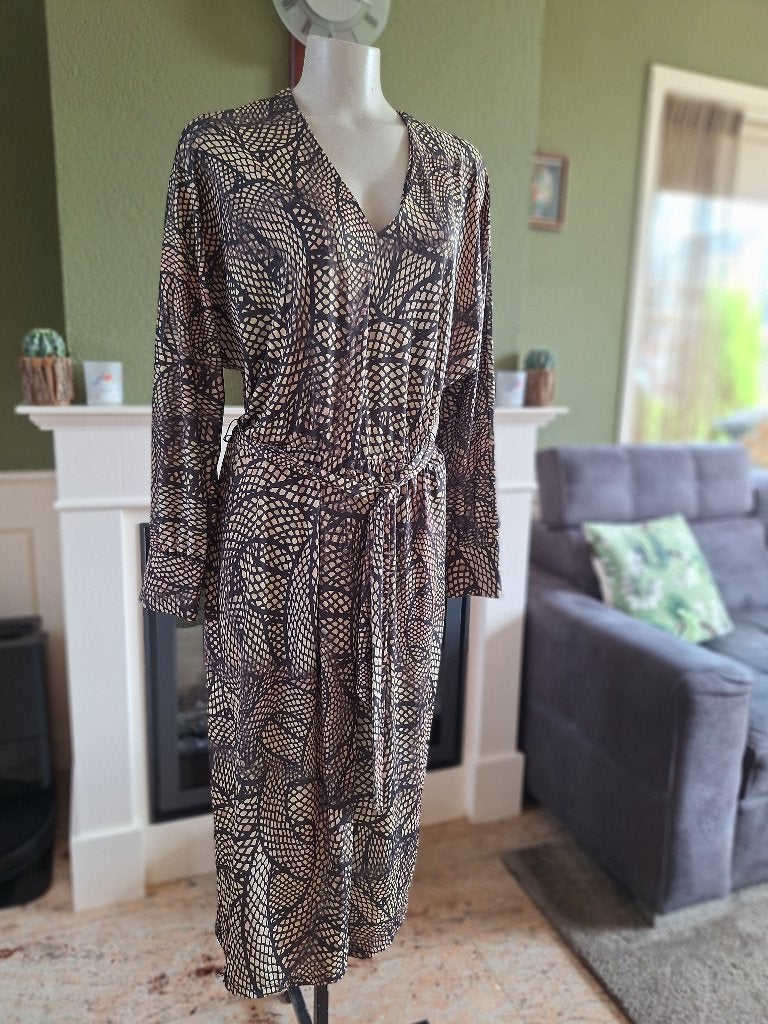 K-design langere jurk lime beige zwart M, Maat 38/40 (M), K-design, Verzenden, Zwart