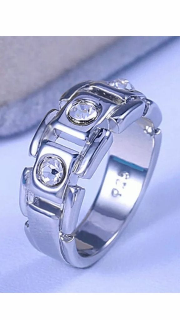 Ring 925 sterling zilver maat 18.5 met 3 steentjes -NIEUW-, Met kristal, 18 tot 19, Nieuw, Ophalen of Verzenden