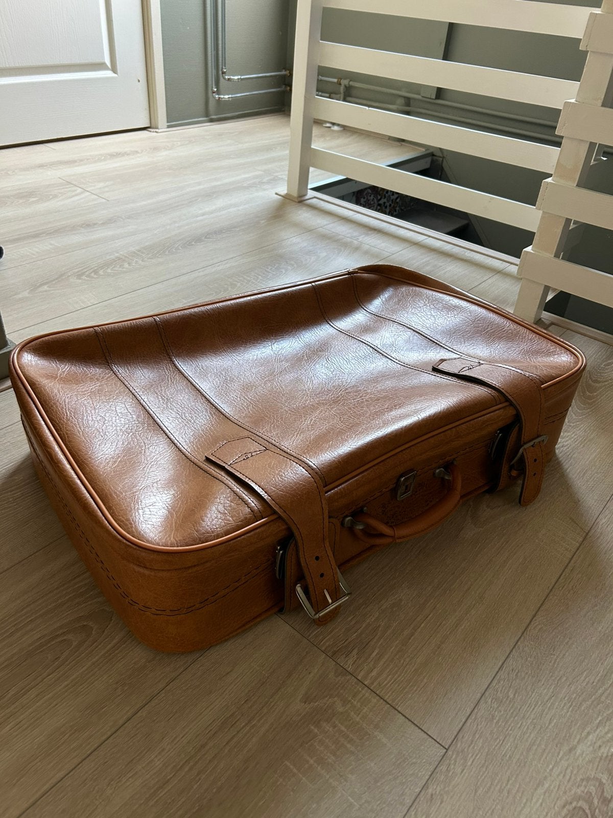 Vintage brocante koffer cognac leder in goede conditie, Ophalen, 40 tot 60 cm, Bruin, Minder dan 35 cm