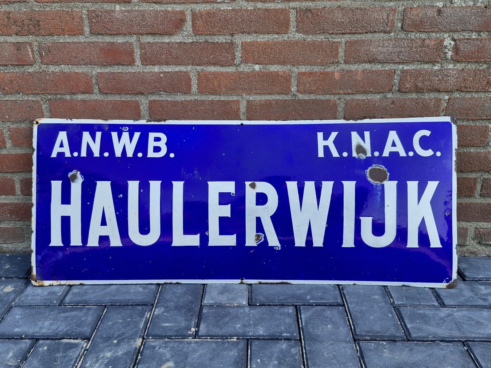 Vintage ANWB K.N.A.C. Haulerwijk  Emaille plaatsnaam Bord, Verzamelen, Ophalen of Verzenden, Gebruikt, Reclamebord