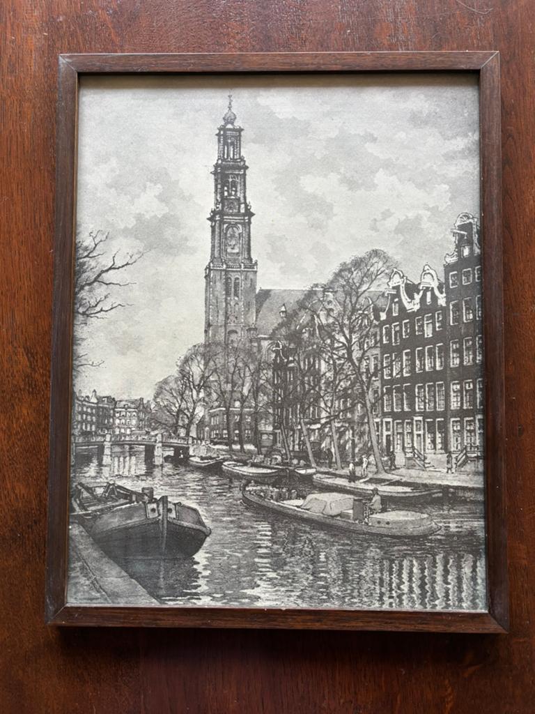 Schilderij Westertoren Amsterdam houten lijst, Ophalen of Verzenden