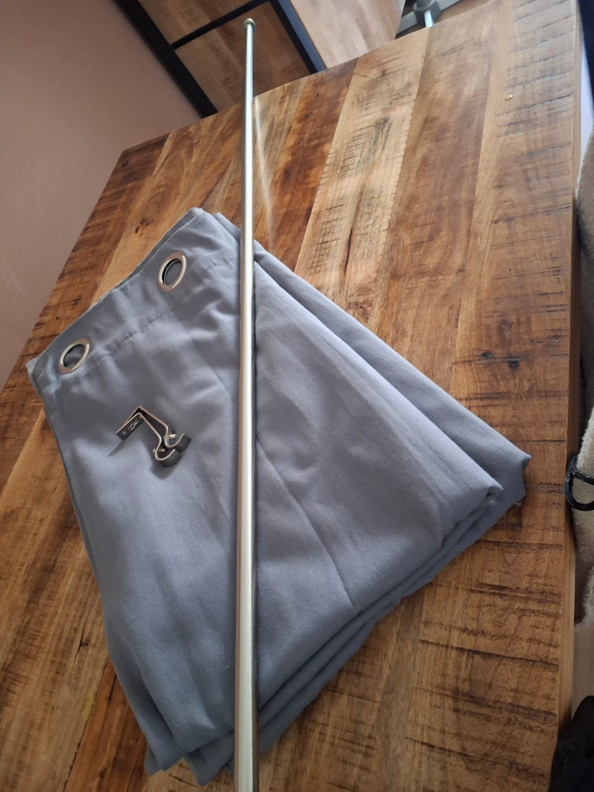 Antraciet ringgordijnen 2x (140x245cm) met stang en haken, Ophalen, 245 cm, Zo goed als nieuw, Grijs