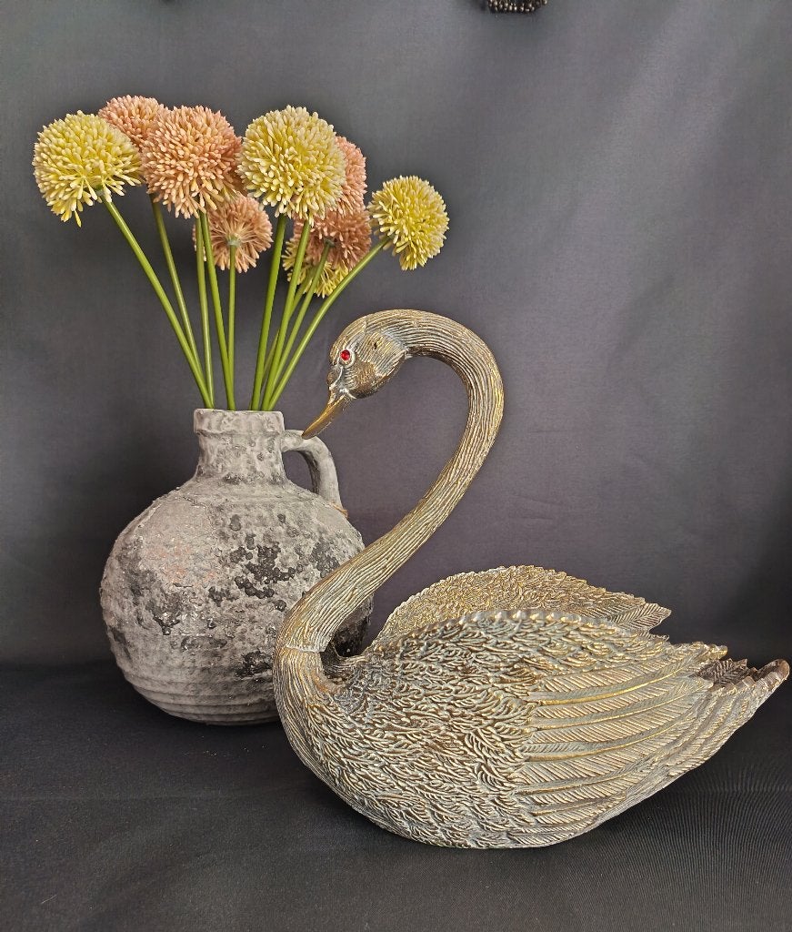 Vintage messing zwaan jardinière, Antiek en Kunst, Curiosa en Brocante, Ophalen of Verzenden