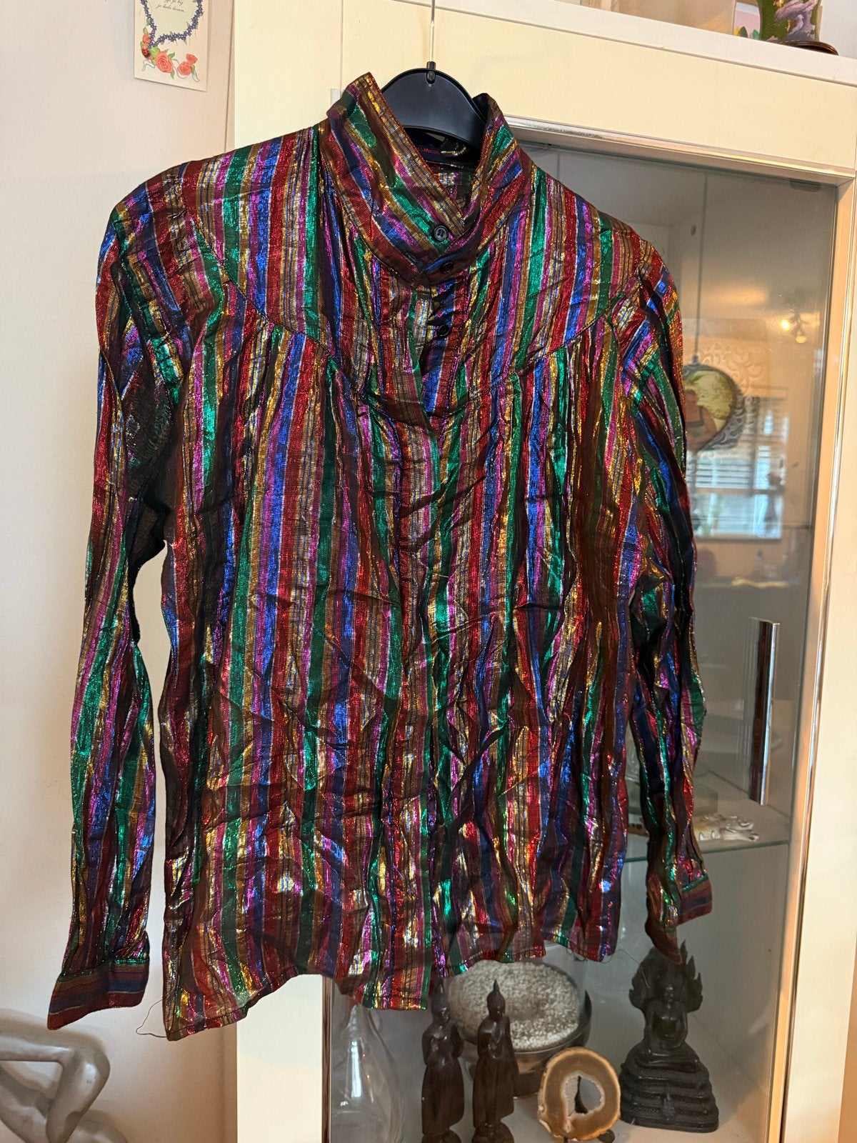 Vintage Regenboog Lurex Blouse - Maat M, Maat 38/40 (M), Meerkleurig, Ophalen of Verzenden, Lange mouw