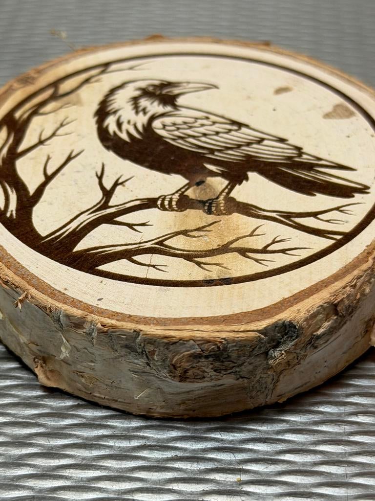 Berkenhout Schijf met Laser Gravering vogel, Huis en Inrichting, Woonaccessoires | Overige, Nieuw, Hout, Bruin, Landelijk, Ophalen of Verzenden