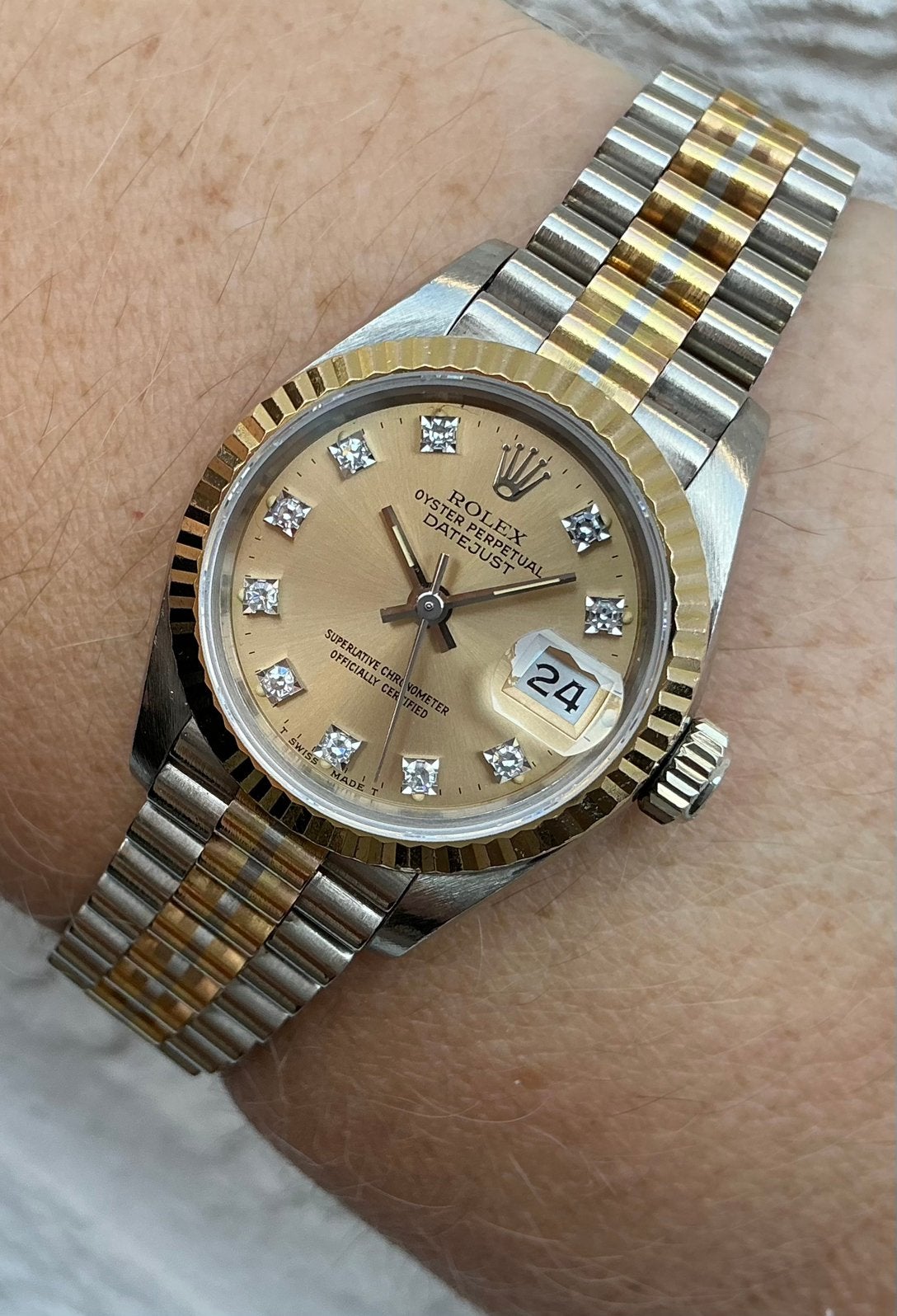 26 mm dames rolex datejust 69179 tridor 3 kleuren 18 k goud, Ophalen, Rolex, Polshorloge, Zo goed als nieuw