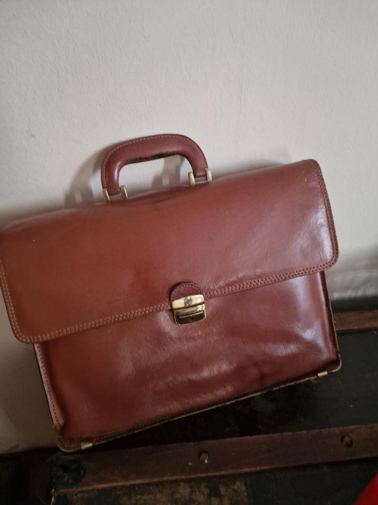 Vintage aktetas kantoor tas - kalfsleer italy, Ophalen of Verzenden, Bruin, 30 cm of meer, Minder dan 35 cm