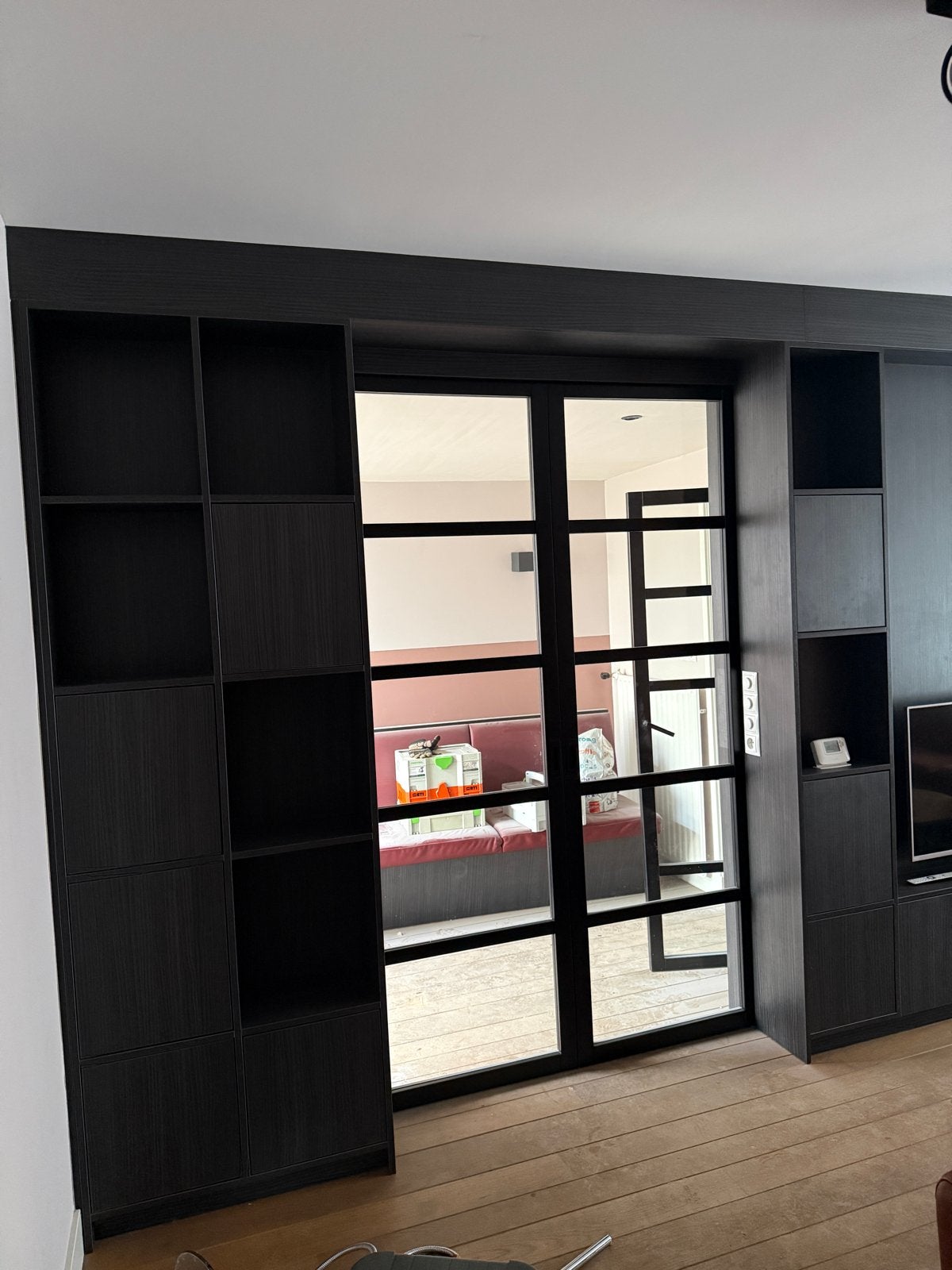 Set van 2 zwarte ensuite schuifdeuren met glas, Ophalen, Gebruikt, Minder dan 80 cm, 215 cm of meer
