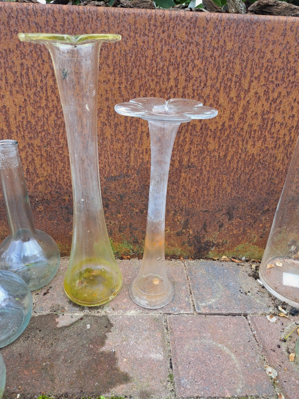 Lange glazen vazen met bloem, Ophalen of Verzenden