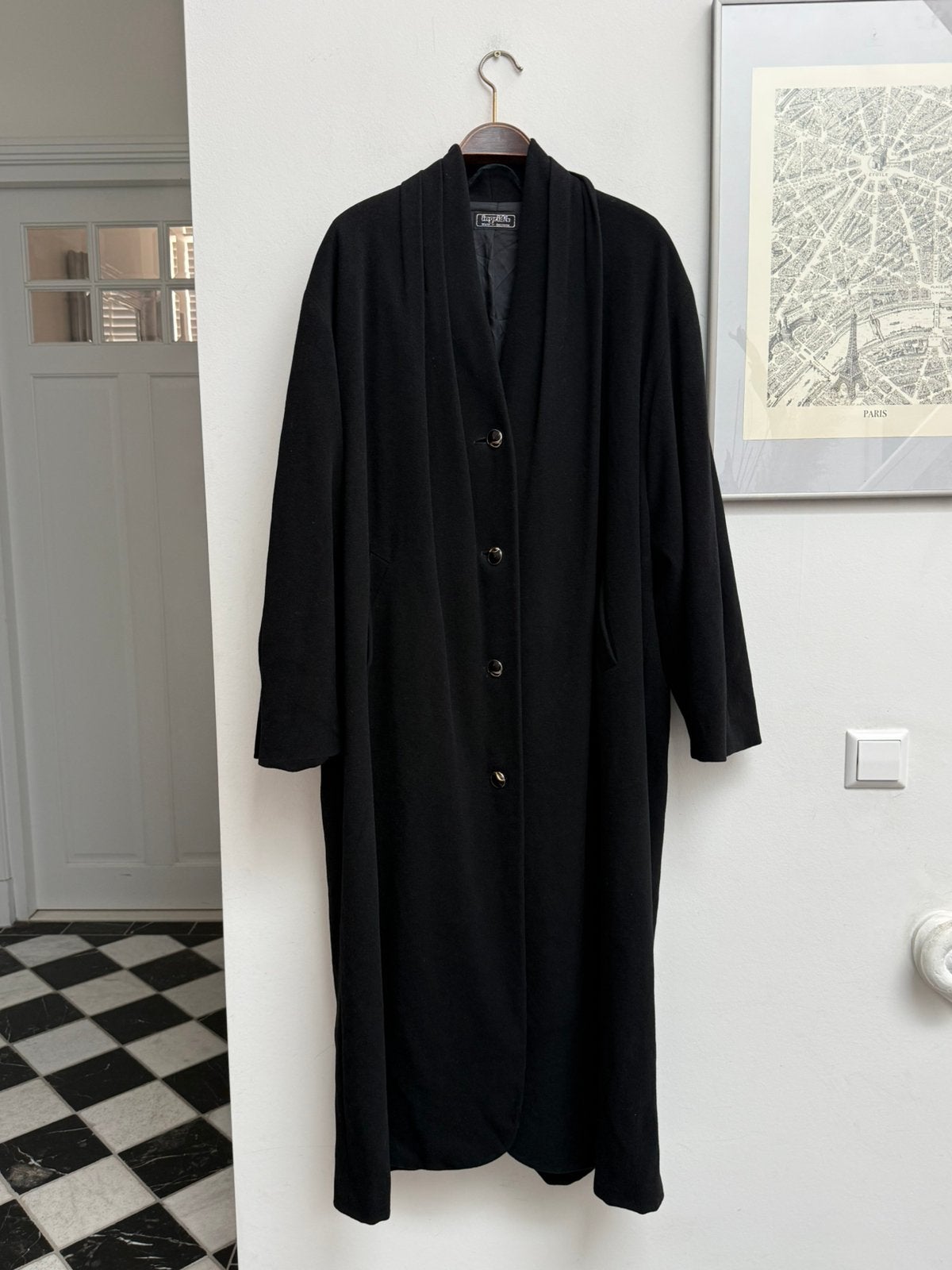 Ingrid's zwarte wollen cashmere  jas, vintage, maat 44, Kleding | Dames, Ophalen of Verzenden, Zo goed als nieuw, Maat 46/48 (XL) of groter