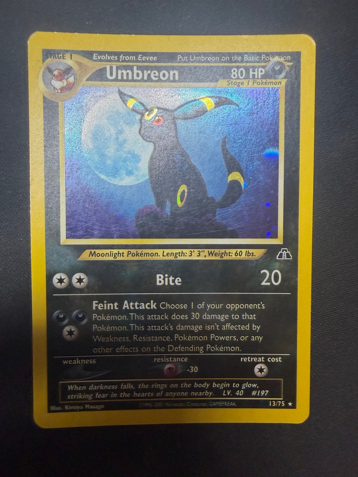 Umbreon 13/75 Neo Discovery Holo Pokémon Kaart, Ophalen of Verzenden, Gebruikt, Losse kaart, Foil