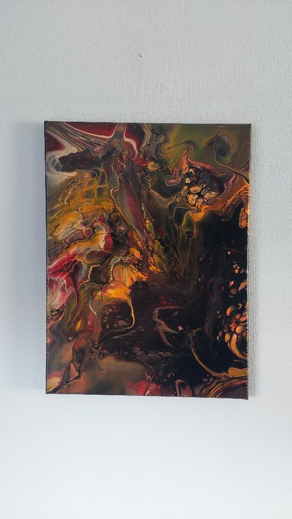 Abstract schilderij warme kleuren op canvas 30 x 40 cm, Ophalen