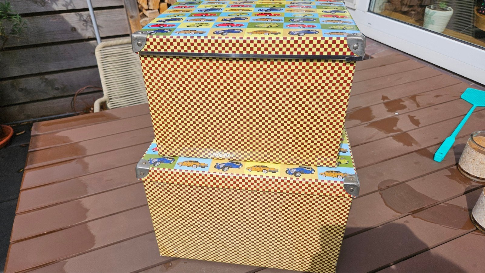 2 opbergdozen van Rex London met retro auto patroon, Ophalen, Overige materialen, Minder dan 50 cm, Gebruikt