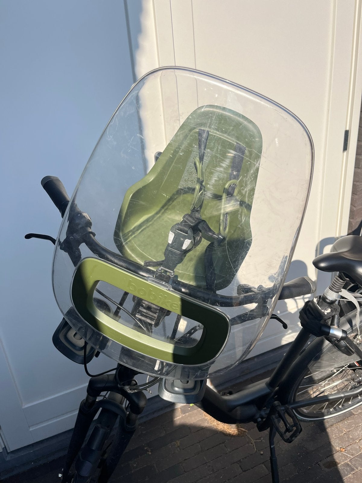 Bobike fietsstoel voorop - Groen met windscherm, Ophalen, Gebruikt, Voetsteuntjes, Voorzitje