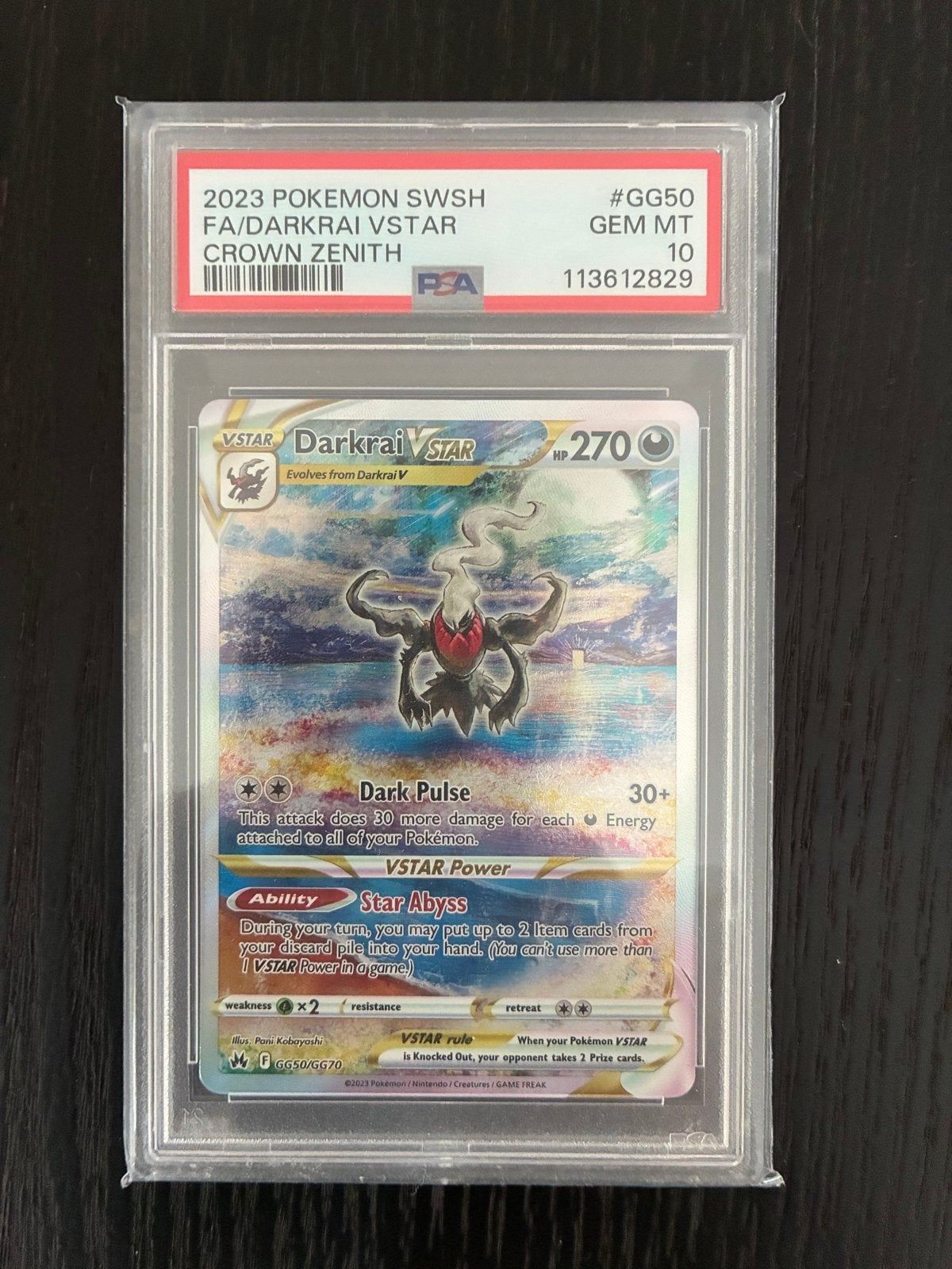 Darkrai VSTAR PSA 10 - Crown Zenith GG50/GG70, Ophalen of Verzenden, Zo goed als nieuw, Losse kaart, Foil