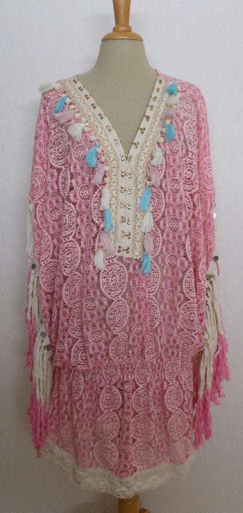 Ibiza/boho kant look jurkje van Mare de Manarda! L, Kleding | Dames, Jurken, Verzenden, Maat 42/44 (L), Zo goed als nieuw, Knielengte