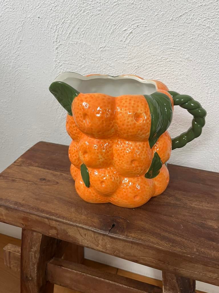 Mandarijnenkan waterkan Barbotine majolica vaas, Ophalen of Verzenden, Nieuw, Aardewerk of Porselein, Minder dan 50 cm