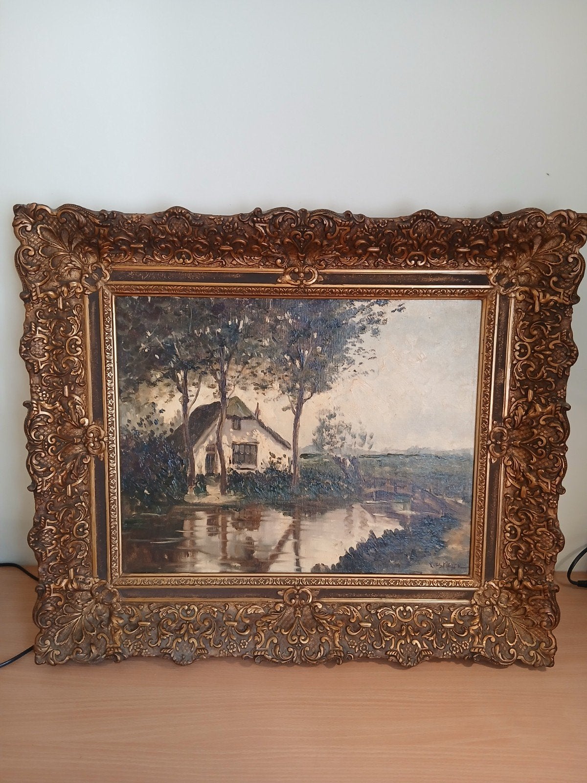 Antiek olieverfschilderij: de Wateringen bij Cromvoirt, Ophalen, Bijzondere lijst, Landschap, Doek