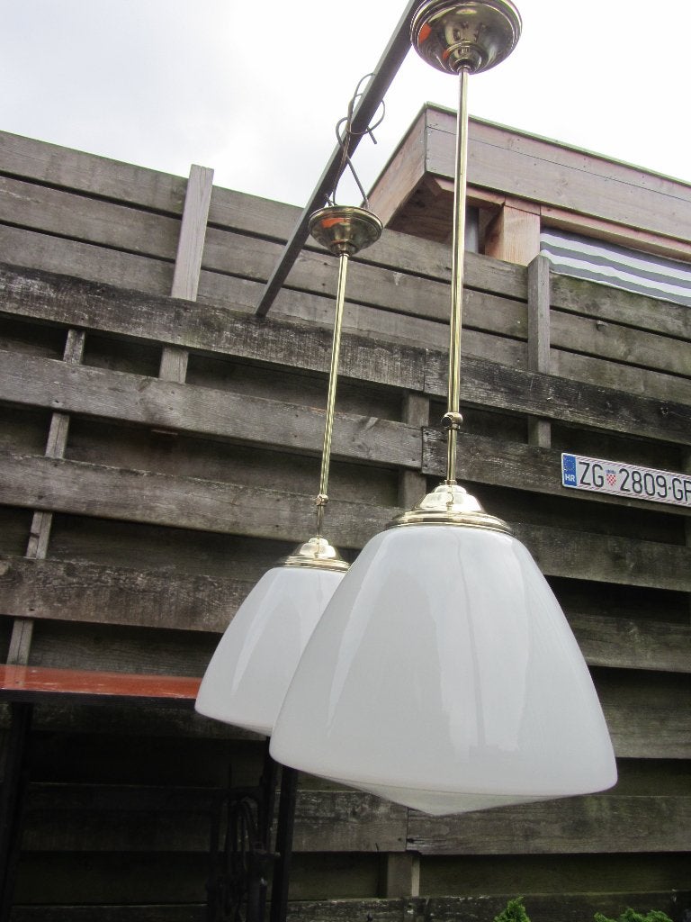 2 ZEER MOOIE GROTE IDENTIEKE ART DECO LAMPEN, Ophalen, Gebruikt, Wit, 30 cm