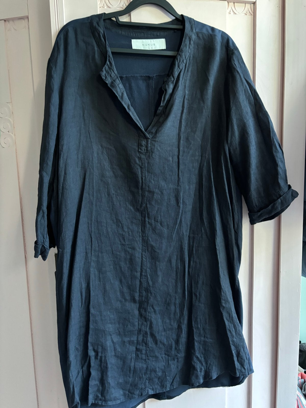 Nukus linnen jurk donkerblauw maat M, Maat 38/40 (M), Blauw, Ophalen of Verzenden, Zo goed als nieuw