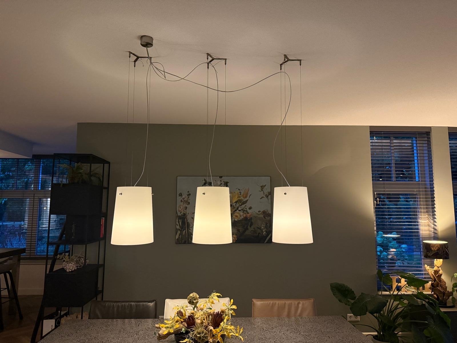 Hanglampen met opaal glas - 3 stuks, Ophalen, Gebruikt, Glas, Italiaans design