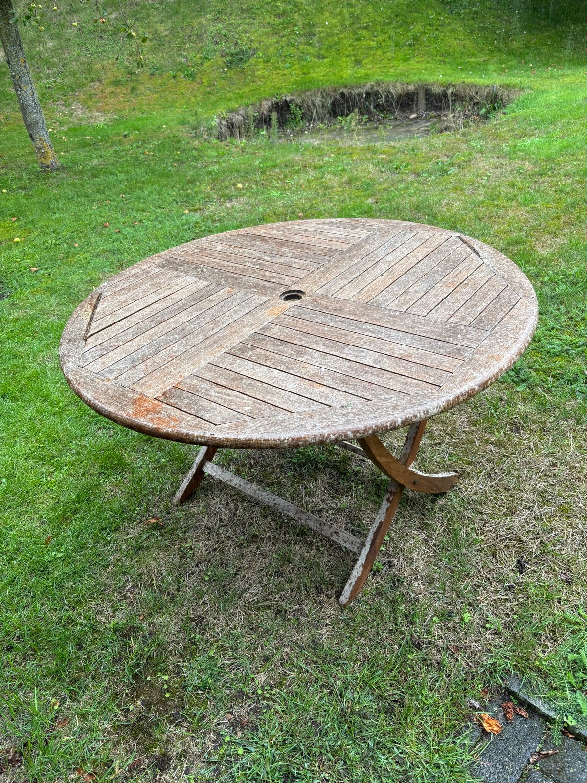 Opklapbare Teakhouten Tuintafel, Ophalen, Gebruikt, Rond, Teakhout