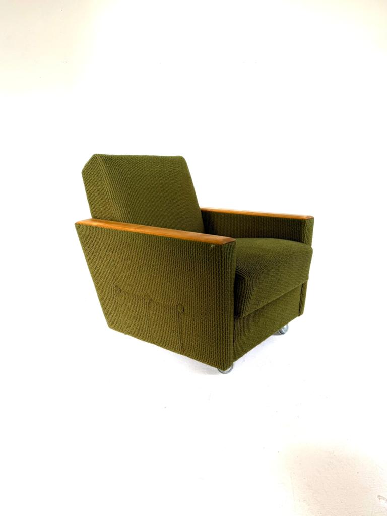 Vintage fauteuil ‘60, Vintage retro buisframe design rotan webbing papercord deens, Hout, 75 tot 100 cm, Ophalen of Verzenden