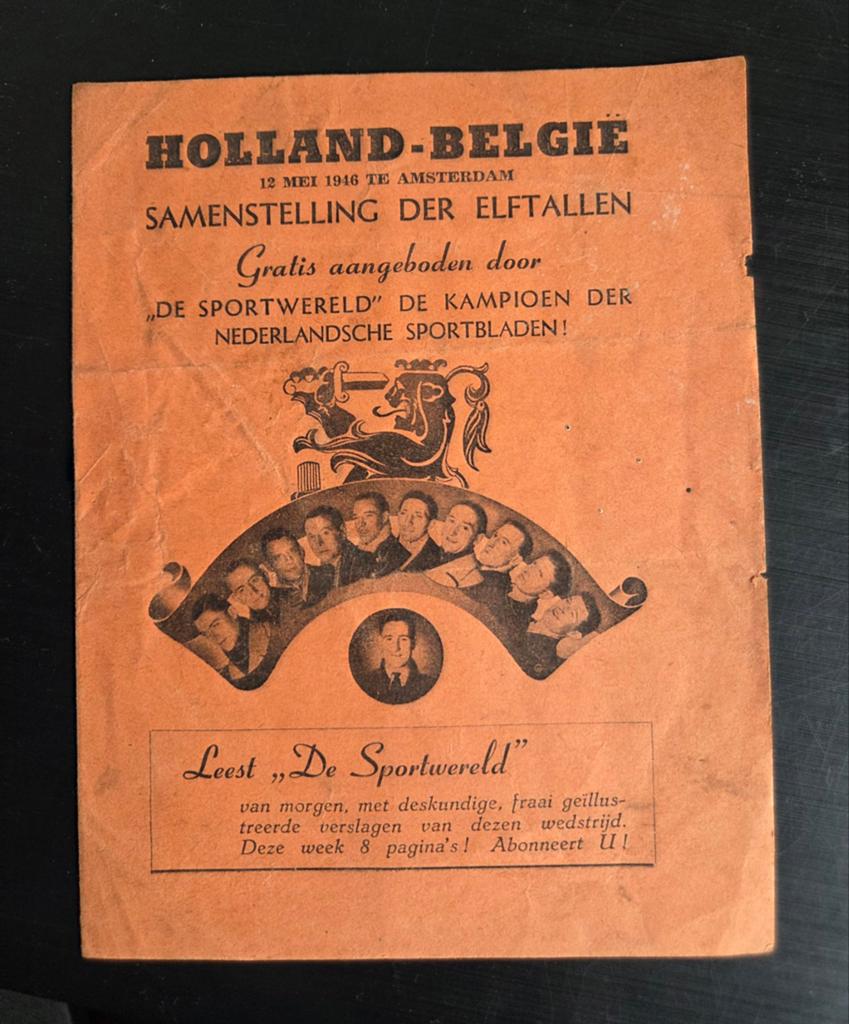 Oud voetbal programma Nederland-Belgie 1946 Sportwereld, Verzamelen, Ophalen of Verzenden, Gebruikt, Overige binnenlandse clubs