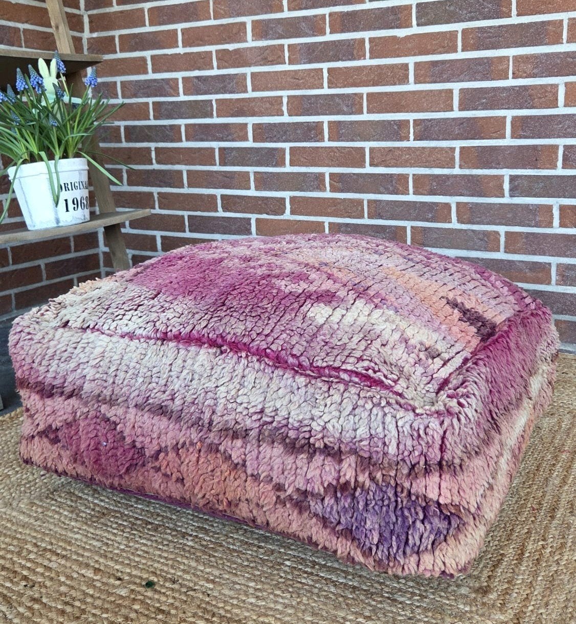 Vintage Marokkaanse Berber Poef - Roze/Paars, Gebruikt, Ophalen of Verzenden, Bohemian, Etnisch, Vintage, Overige materialen