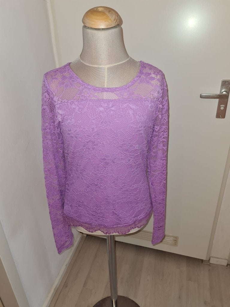 Paarse kanten longsleeve maat 158, Kinderen en Baby's, Kinderkleding | Maat 158, Meisje, Ophalen of Verzenden, Zo goed als nieuw