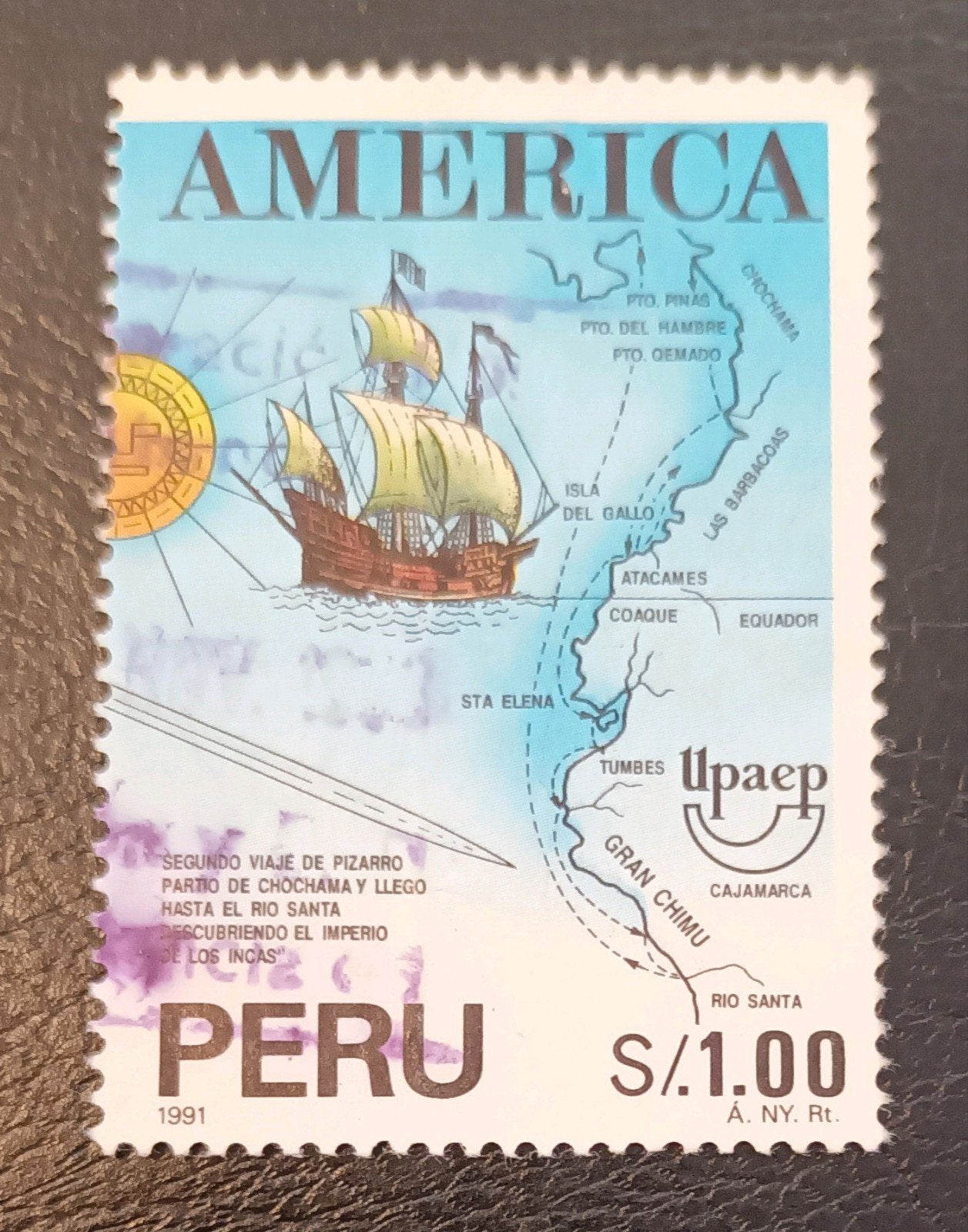 Peru 1991 pz landkaart en schip, Ophalen of Verzenden, Gestempeld, Zuid-Amerika