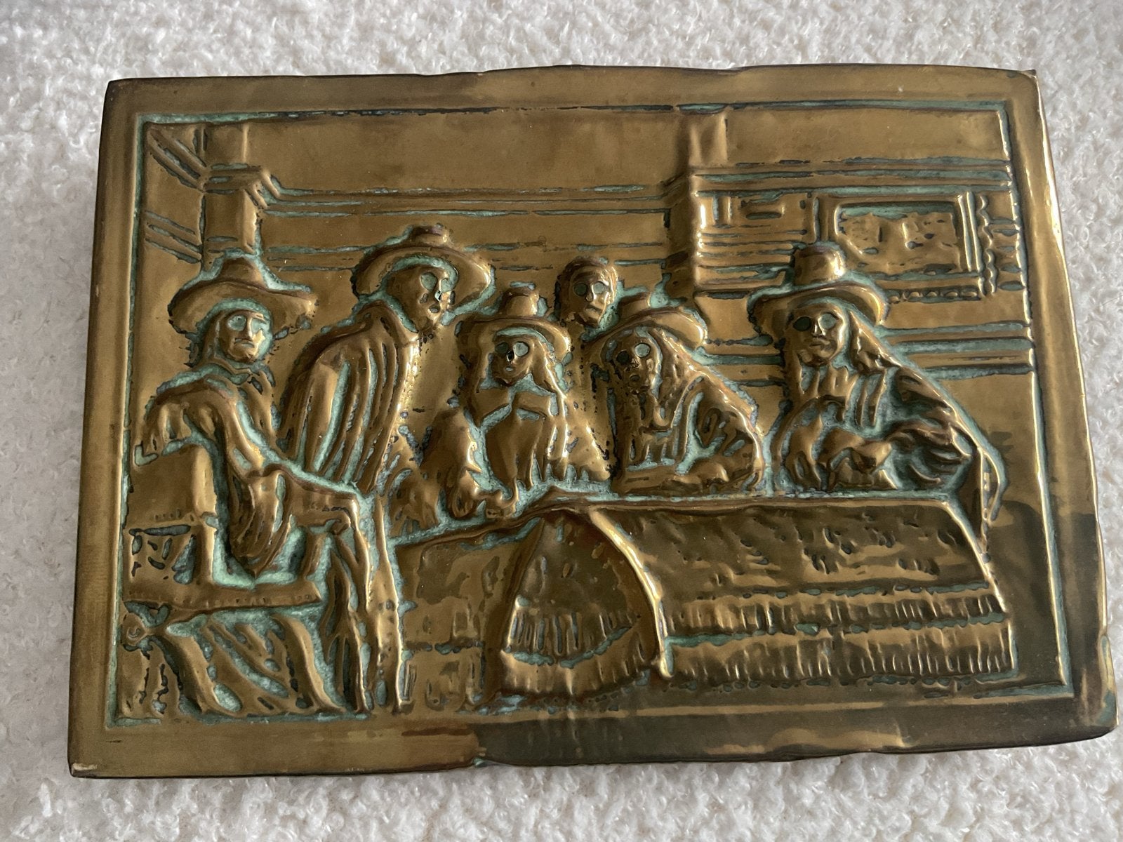 Vintage Koperen Plaquette met Historische Scène, Antiek en Kunst, Ophalen of Verzenden