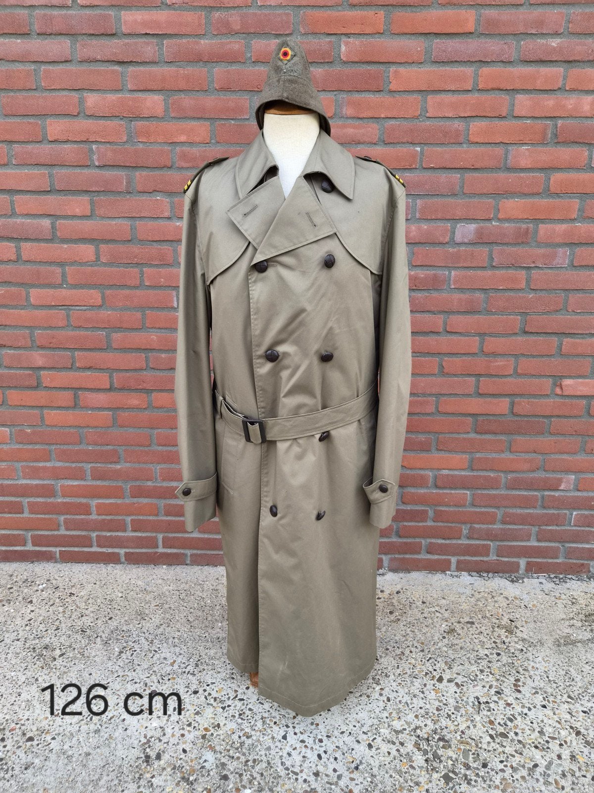 Originele Belgische leger trenchcoat ABL+ veldmuts-vintage, Ophalen of Verzenden, Landmacht, Overige gebieden, Kleding of Schoenen