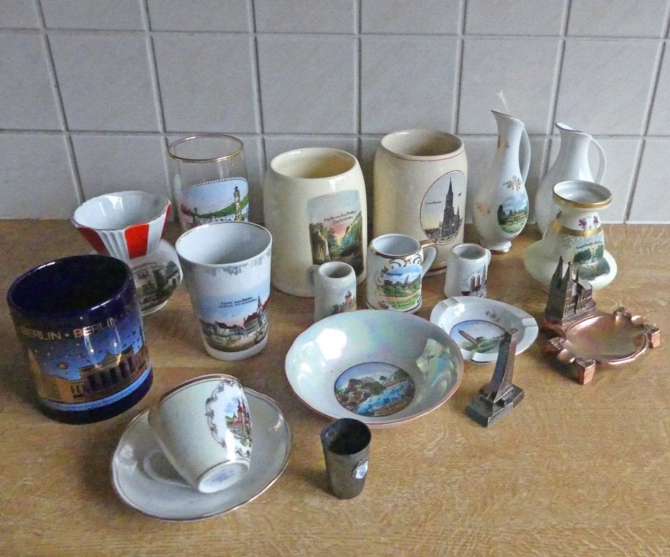 Duitsland souvenirs oude souveniritems oa bierpullen servies, Verzamelen, Gebruikt, Kop en/of schotel, Verzilverd, Ophalen of Verzenden