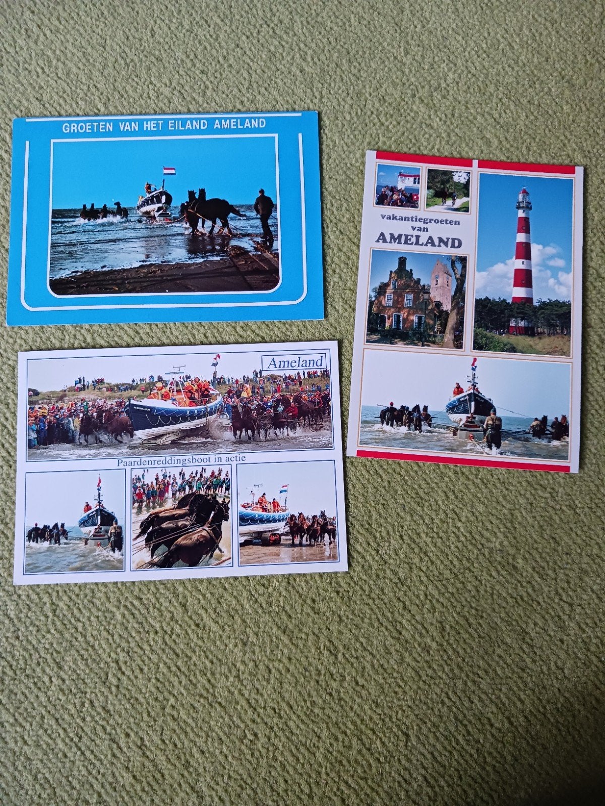 Ameland vuurtoren  dorp en knrm boot met paarden, Ophalen of Verzenden, 1980 tot heden, Ongelopen, Waddeneilanden