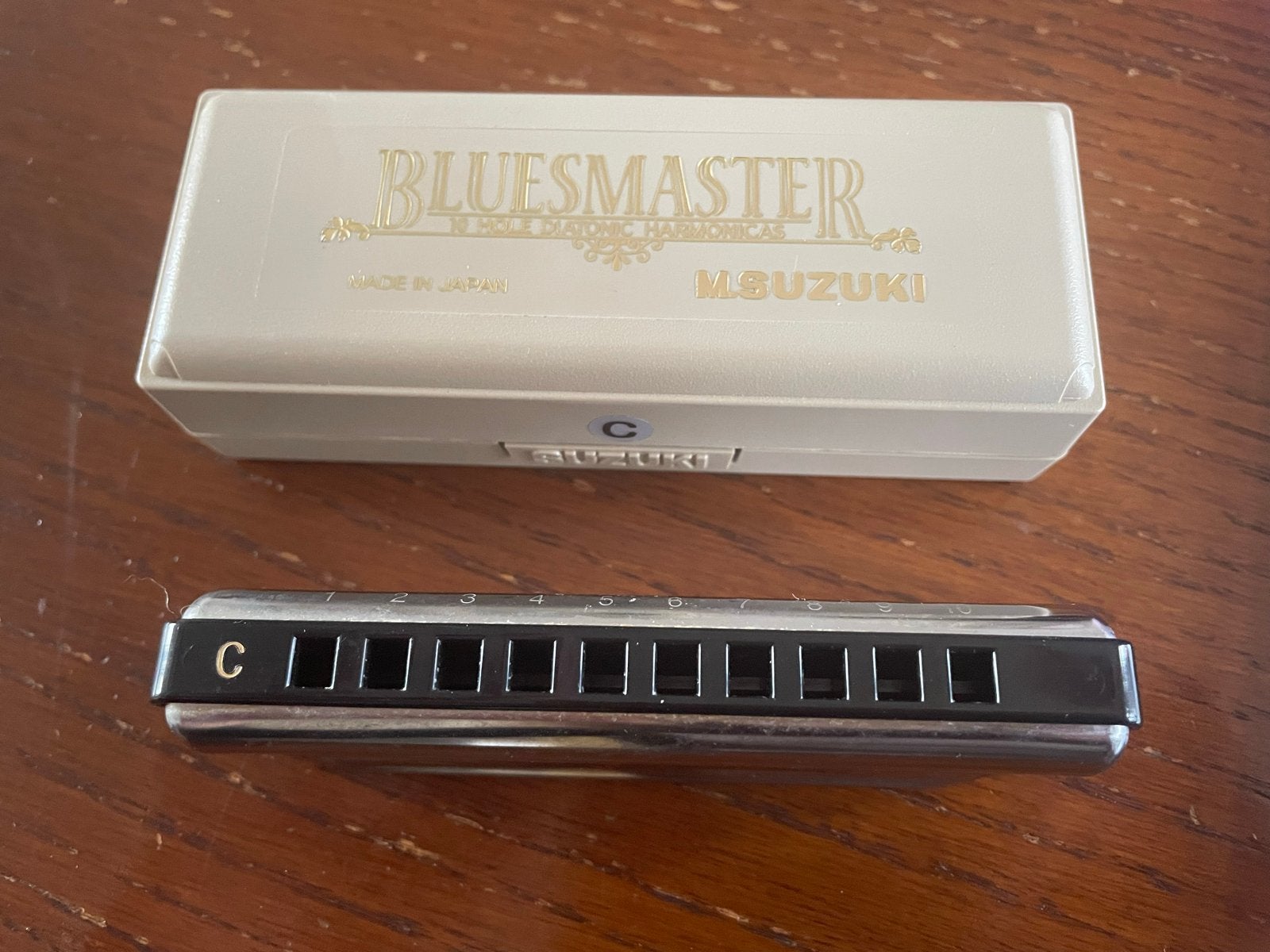Suzuki Bluesmaster C-mondharmonica met doosje, Gebruikt, C-mondharmonica, Ophalen of Verzenden, Met koffer of doosje