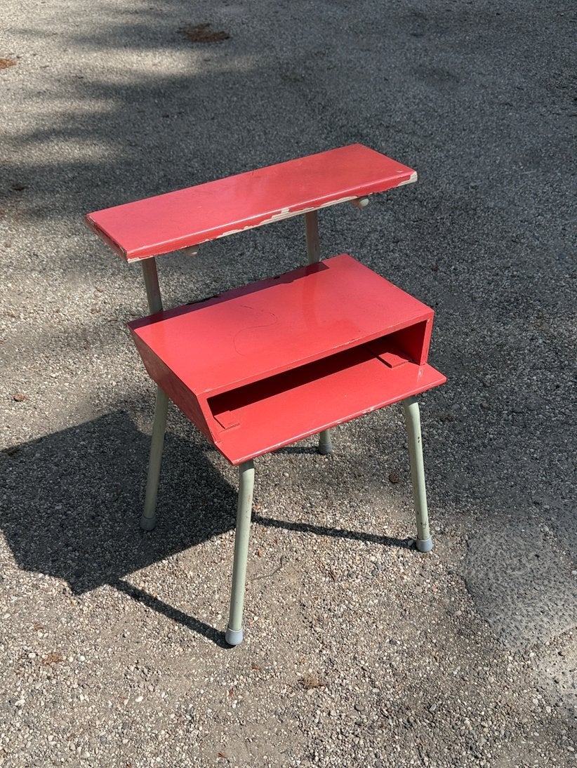 Rozerood nachtkastje van Wim Rietveld voor Auping / 50s, Ophalen, Gebruikt, Minder dan 45 cm, Minder dan 55 cm
