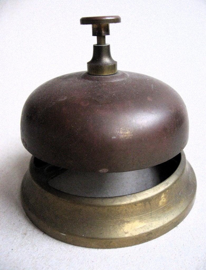Antieke winkel/hotelbel koper met mooi patina, Antiek en Kunst, Ophalen of Verzenden