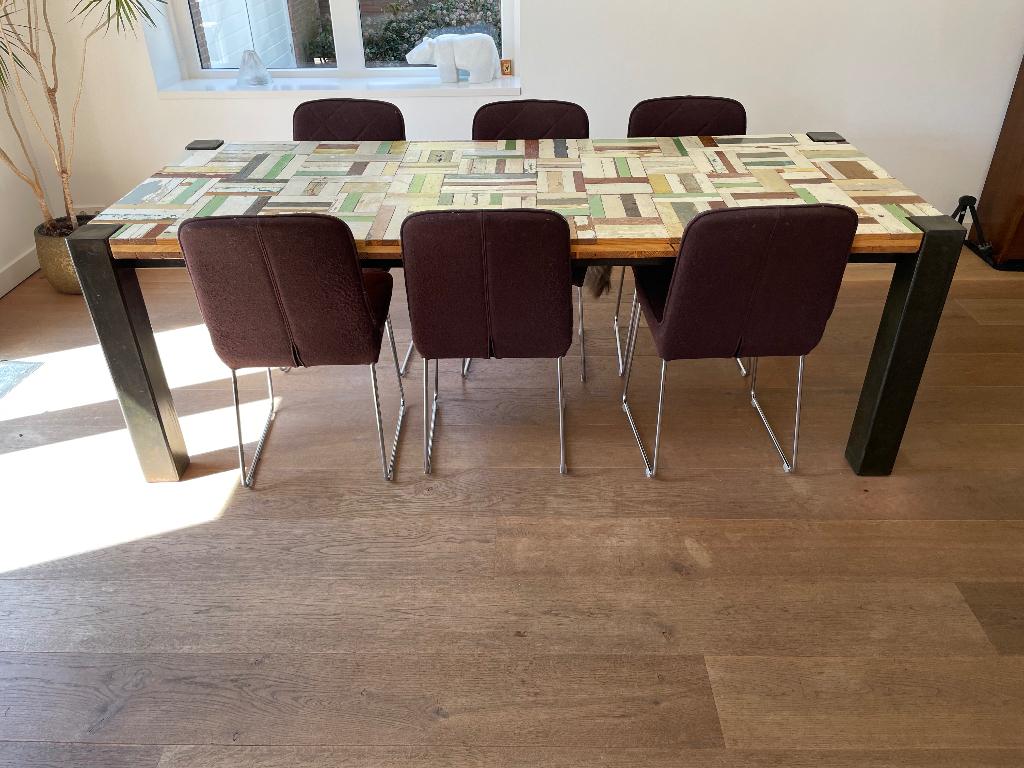 Ligne Roset: 6 eettafel stoelen, Huis en Inrichting, Stoelen, Ophalen, Gebruikt, Bruin, Design