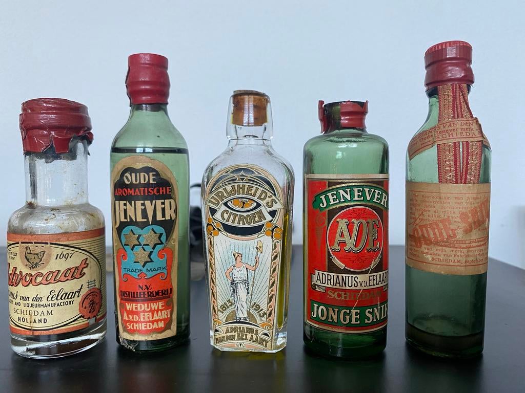5x Oude Drankflesjes van den Eelaart Schiedam, Ophalen of Verzenden, Gebruikt, Overige typen