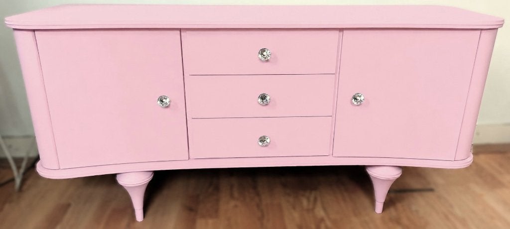 Roze dressoir “Waterlelie” brocante kast, bijzondere pootjes, Zo goed als nieuw, Minder dan 100 cm, 25 tot 50 cm, 50 tot 100 cm